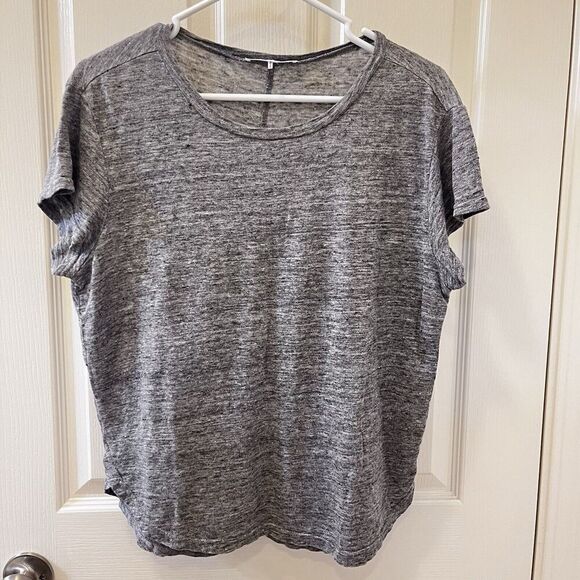 FRAME Classic Crewneck 100% Linen Tee Shirt Top Gris Gray Women's Size Large - Picture 1 of 12